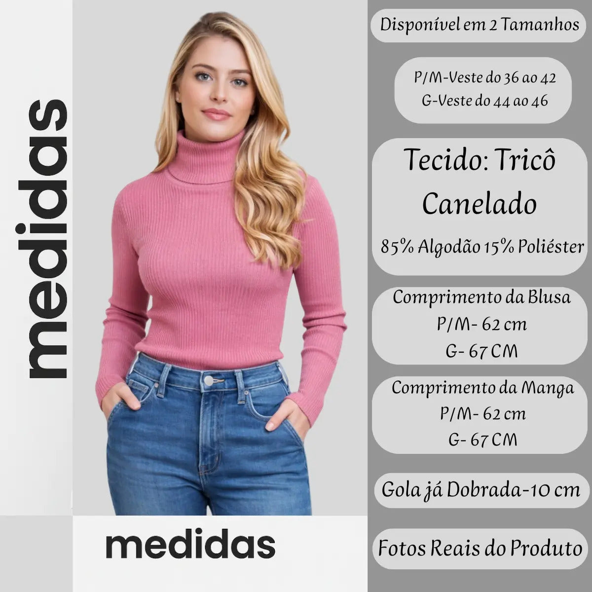 Blusa Cacharrel Feminina Tricô Lã Blusinha Gola Alta Rolê