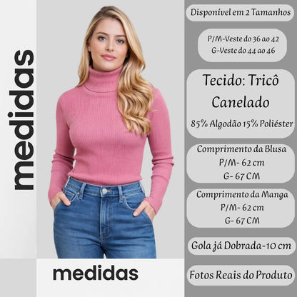 Blusa Cacharrel Feminina Tricô Lã Blusinha Gola Alta Rolê