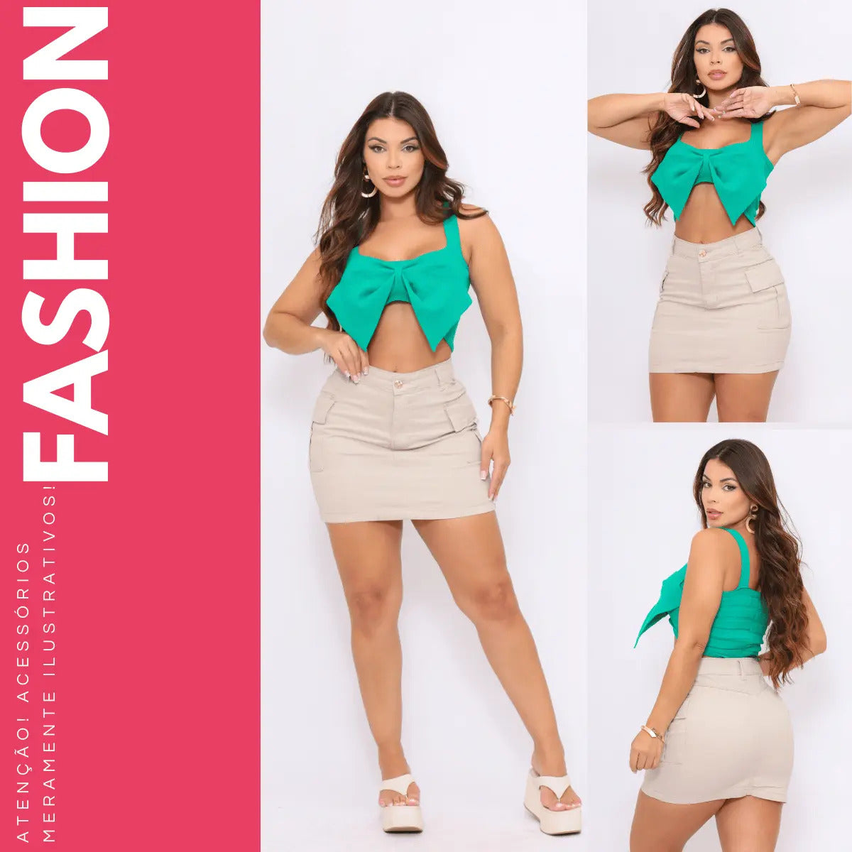 Saia Jeans Cargo Feminina Cintura Alta Com Lycra Stillger
