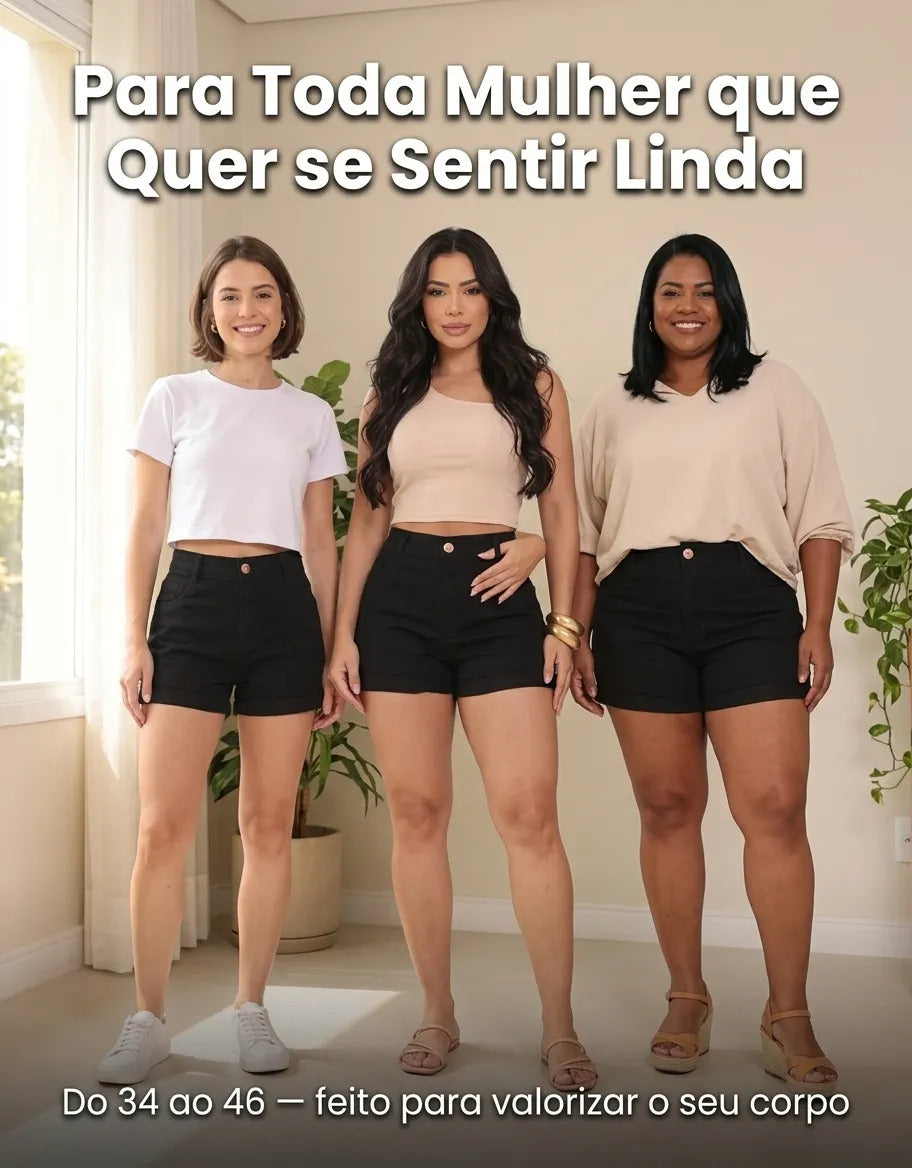Short Jeans Feminino Cintura Alta C/ Lycra Hot Pant Stillger