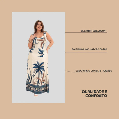 Vestido Longo Alça Plus Size Florido Estampado Soltinho