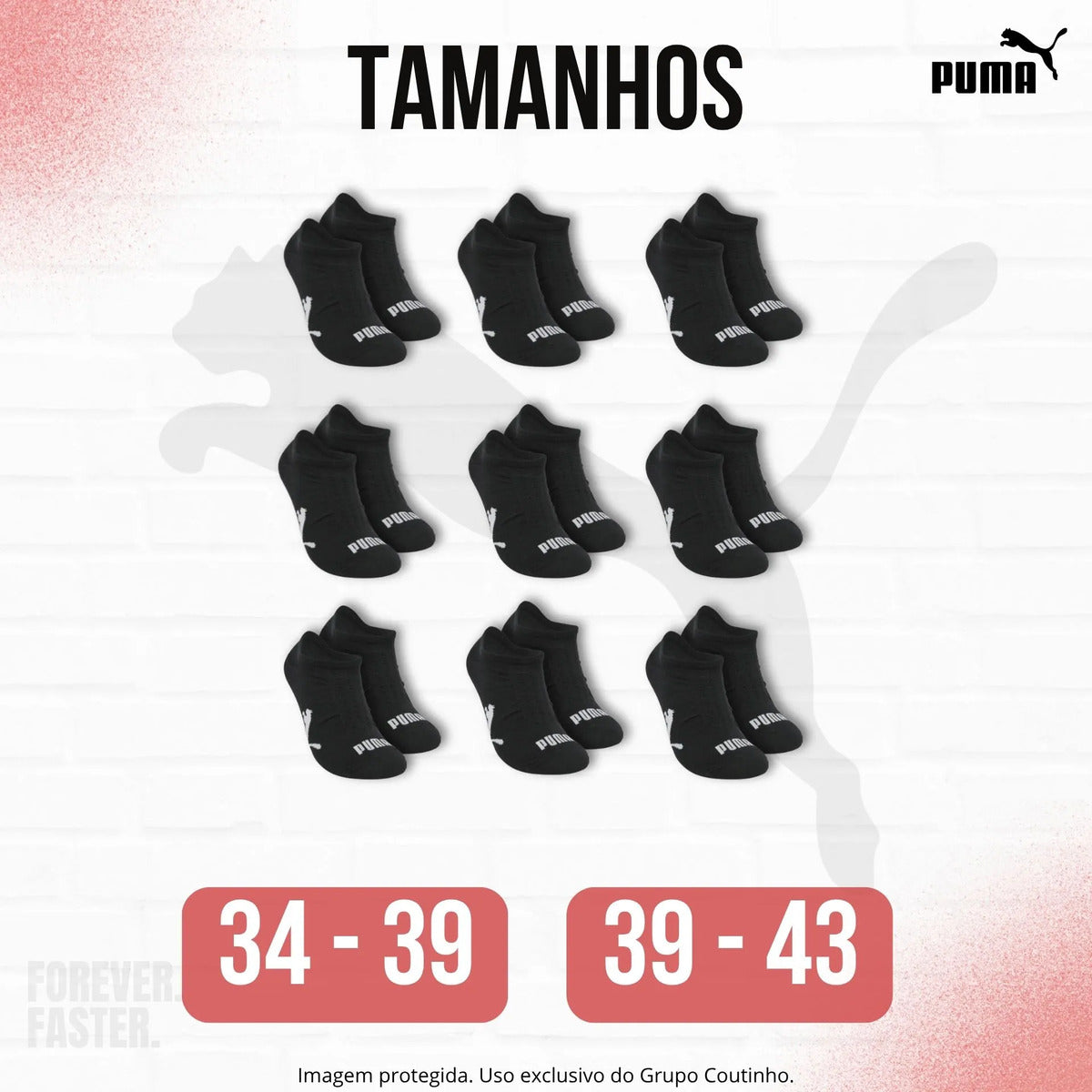Kit 9 Pares Meias Invisível Puma Sapatilha Soquete Original