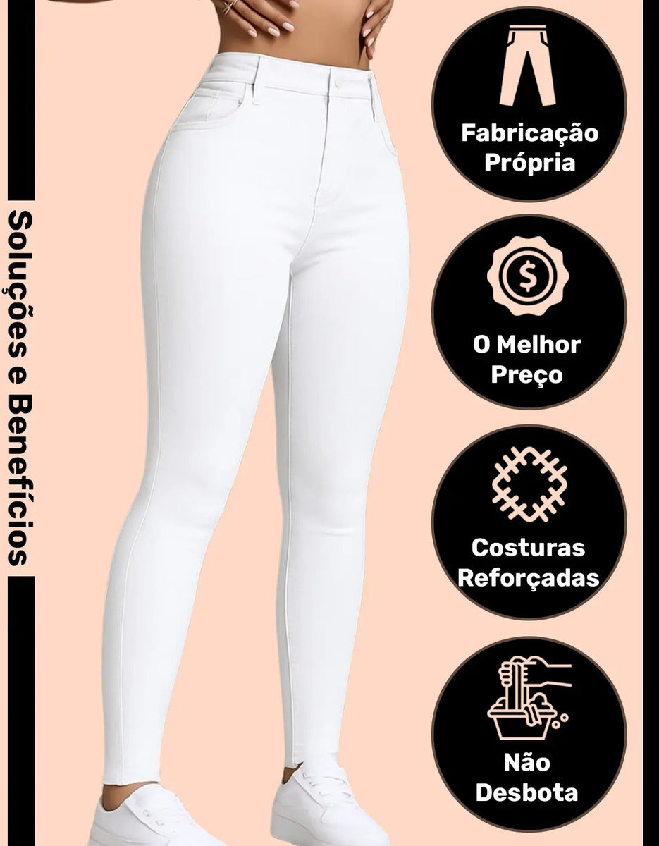 Calça Skinny Jeans Básica Feminina Cintura Alta Look Casual