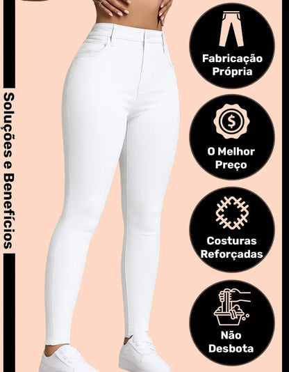 Calça Skinny Jeans Básica Feminina Cintura Alta Look Casual