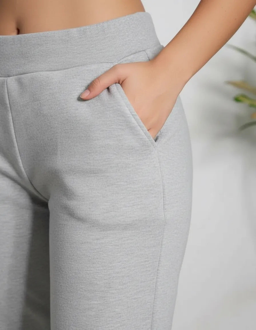 Calça Moletom Feminina Flanelado Com Bolso Lateral
