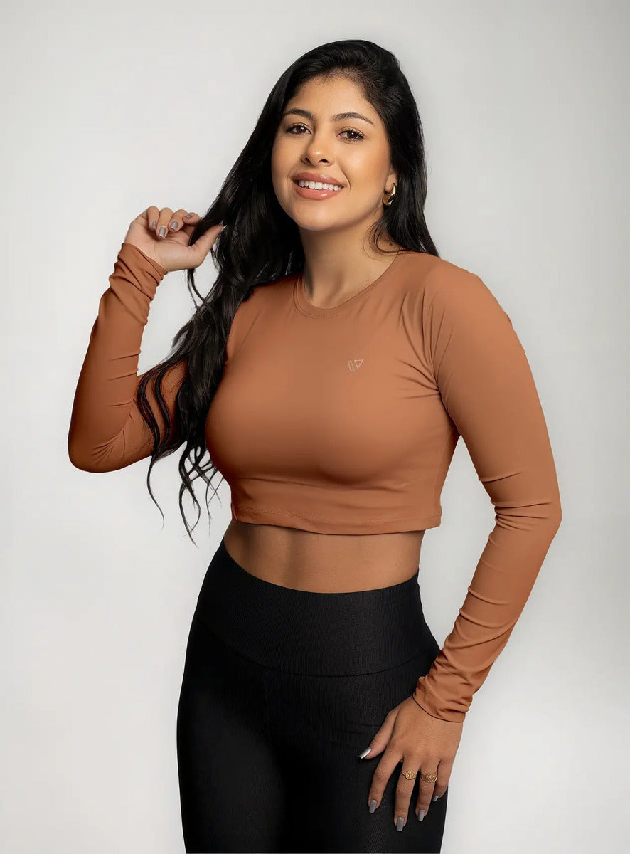 Cropped Feminina Poliamida Manga Longa Blusa Proteção Uv
