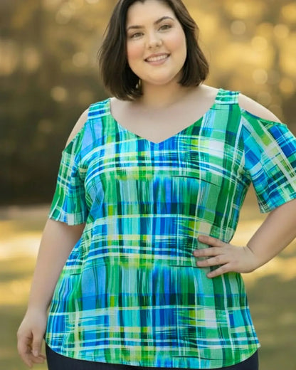 Blusa Cigana De Seda Estampada Alça Dupla Plus Size