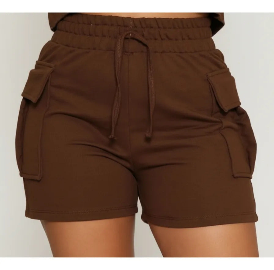 Shorts Cargo Moletom Feminino Com Bolso Lateral Moletinho
