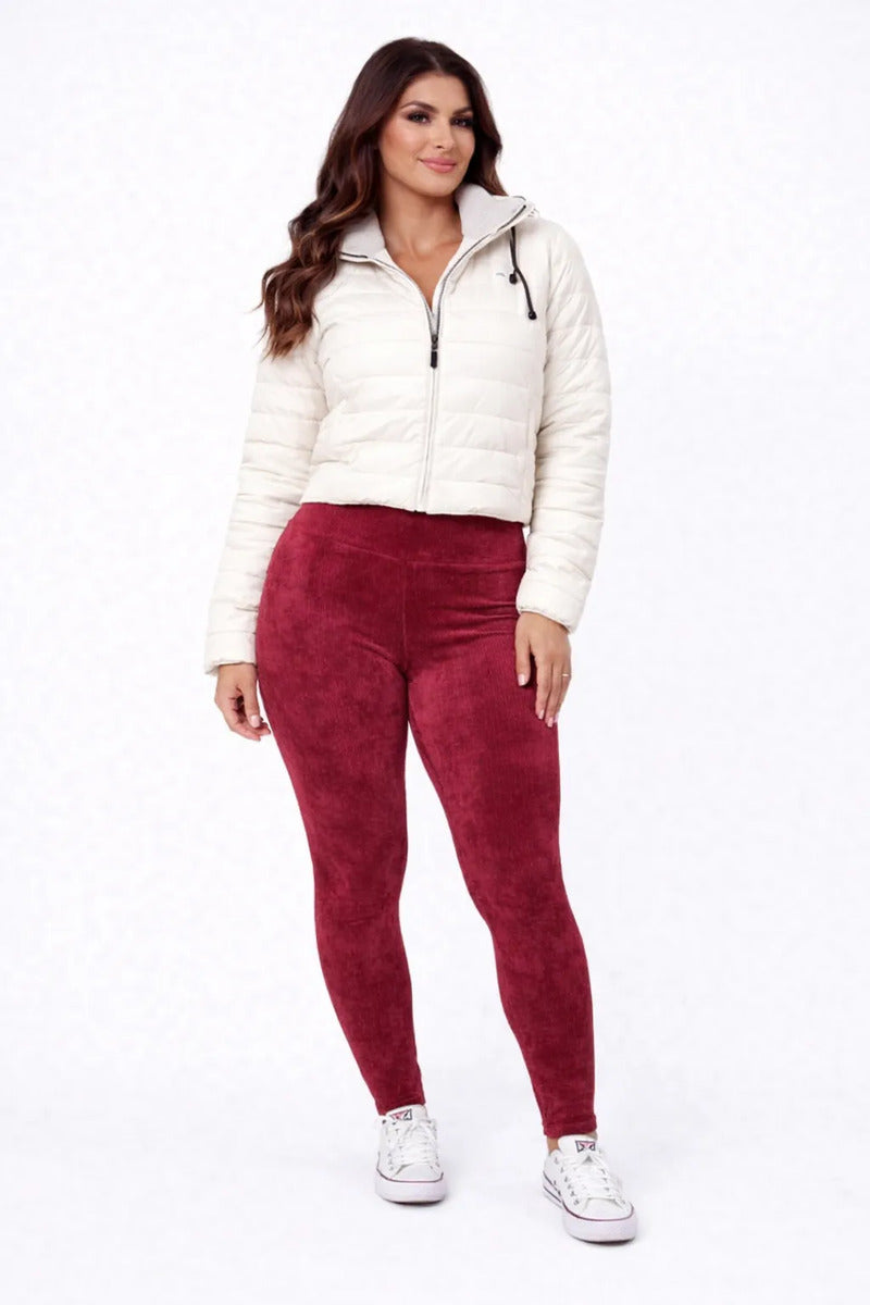 Calça Legging Veludo Cotelê Com Bolso Cós Alto Inverno