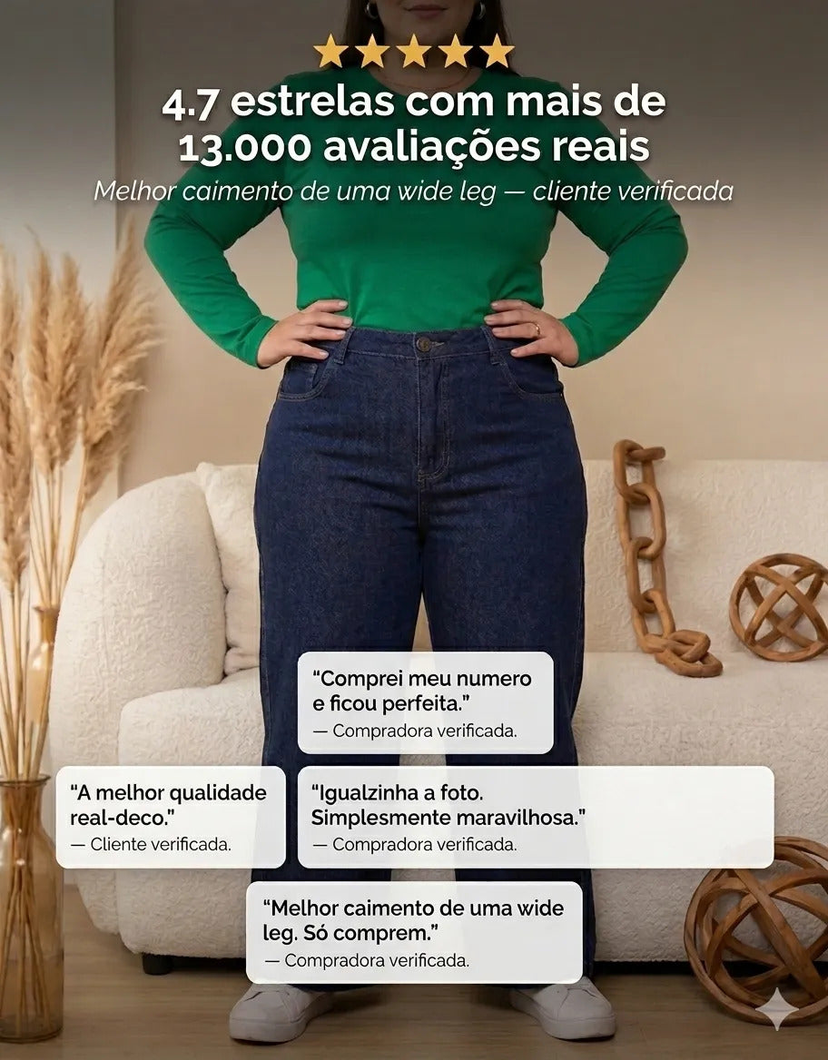 Calça Plus Size Jeans Feminina Wide Leg Levanta Bumbum