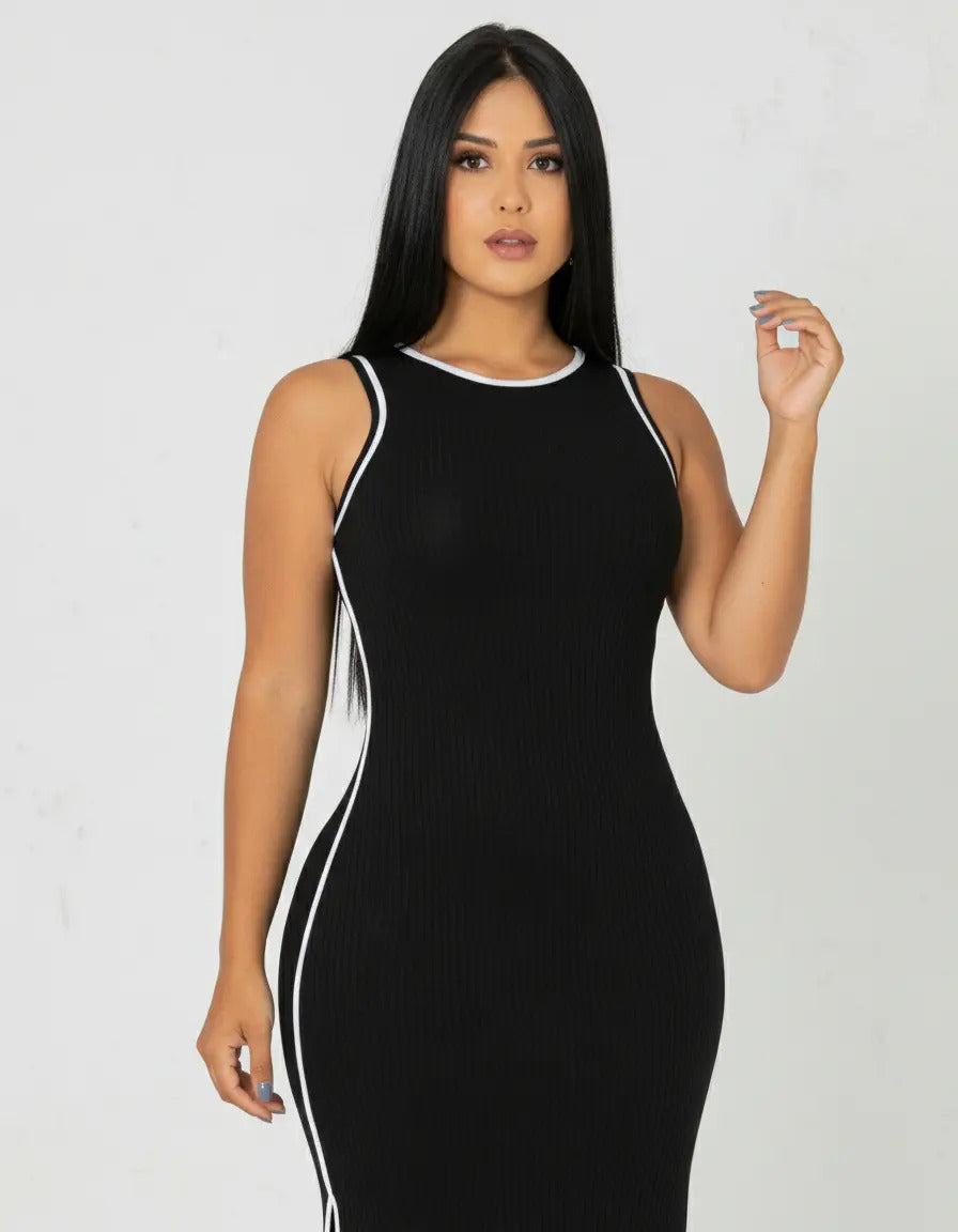 Vestido Midi Canelado Premium Regata Casual Básico Modelador