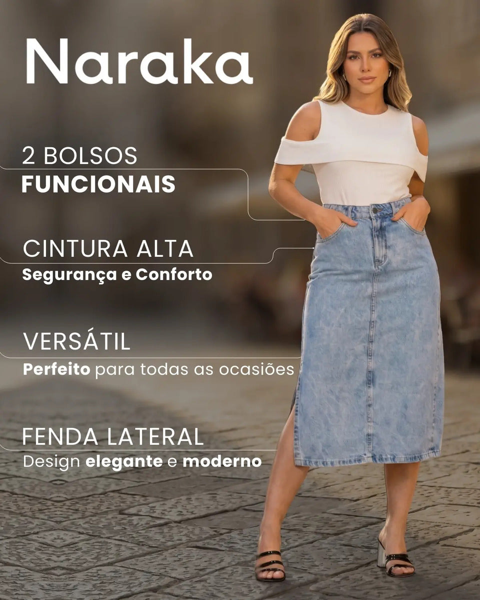 Saia Jeans Feminina Longa Midi Evangélica Cintura Alta