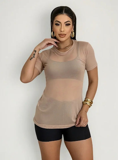 Blusa Tule Camiseta Feminina Academia Fitness