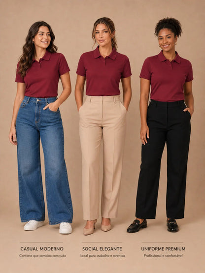 Camisa Gola Polo Feminina Básica Algodão Social Uniforme