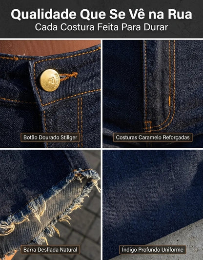 Short Jeans Feminino Cintura Alta Com Lycra Barra Desfiada