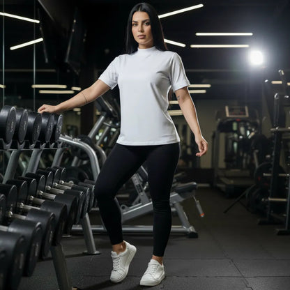 Kit 2 Blusas Camiseta Feminina T Shirt Gola Alta Inverno