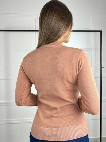 Blusa Trico Basica De Frio Feminina Decote V Manga Longa