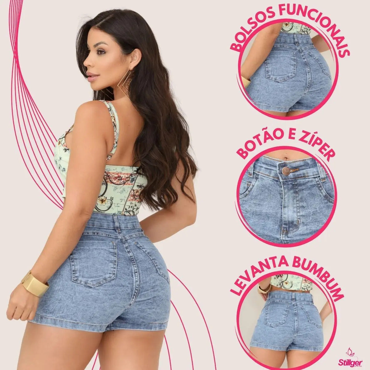 Short Saia Jeans Feminino Cintura Alta Com Lycra Stillger