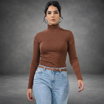 Blusa De Frio Feminina Manga Longa Gola Alta Inverno Lisa
