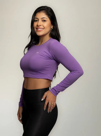 Cropped Feminina Poliamida Manga Longa Blusa Proteção Uv