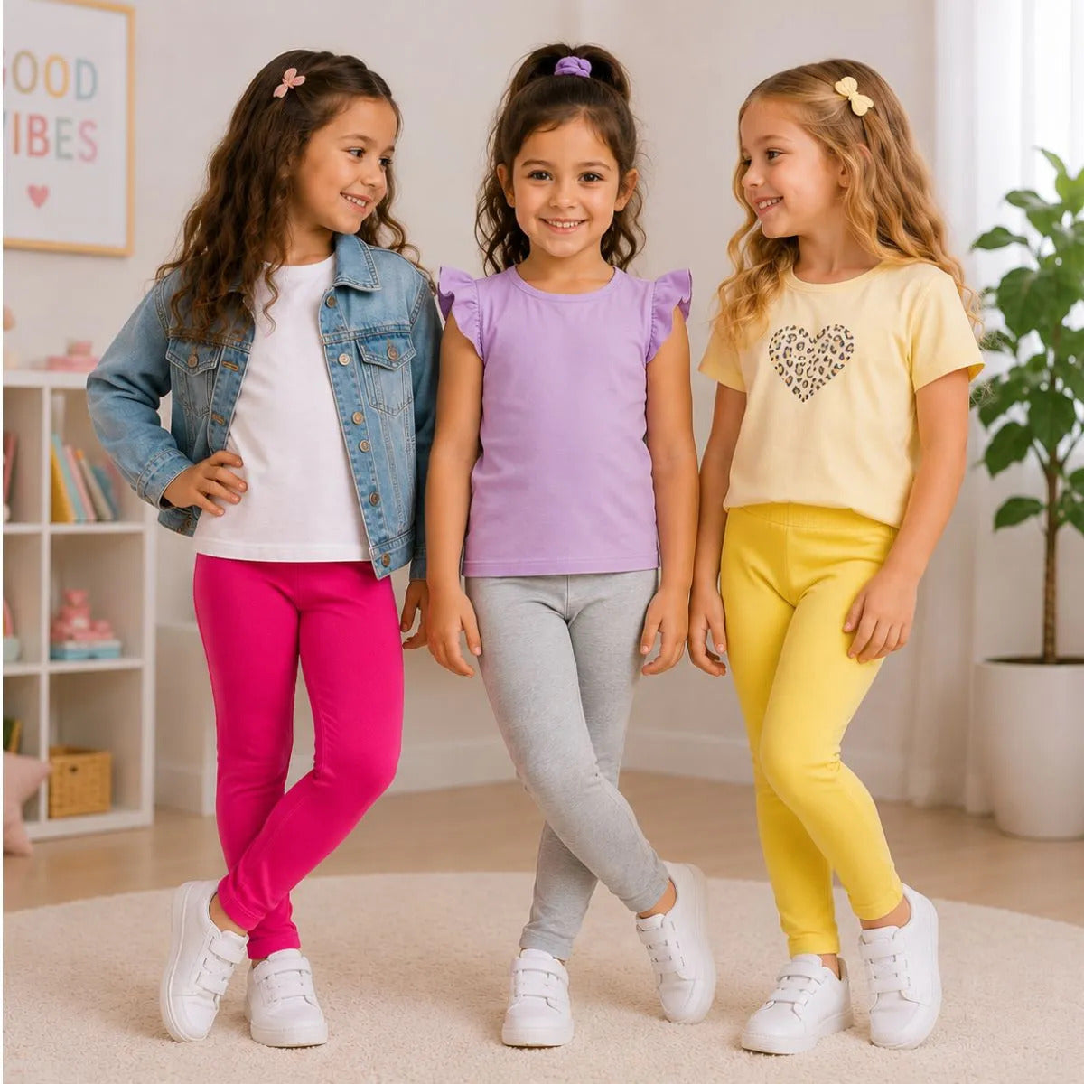 Kit 3 Calça Legging Menina Infantil Algodão Lisa Sortida