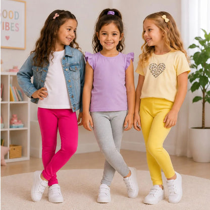 Kit 3 Calça Legging Menina Infantil Algodão Lisa Sortida