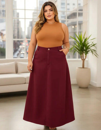 Saia Alfaiataria Plus Size Rodada Evasê Cós Alto Evangélica
