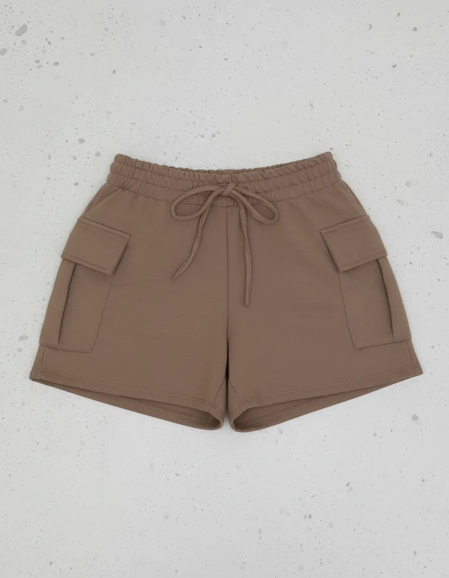 Shorts Cargo Moletom Feminino Com Bolso Lateral Moletinho