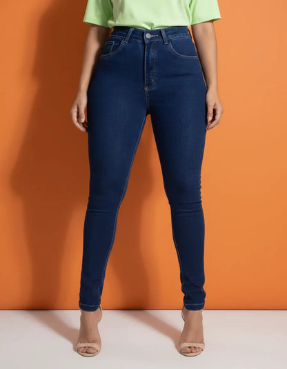 Calça Skinny Jeans Feminina Cintura Alta Marmorizada Lycra