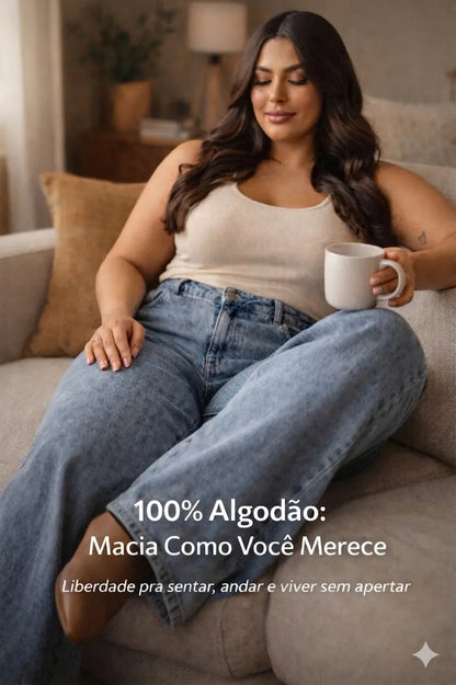 Calça Plus Size Jeans Feminina Wide Leg Levanta Bumbum