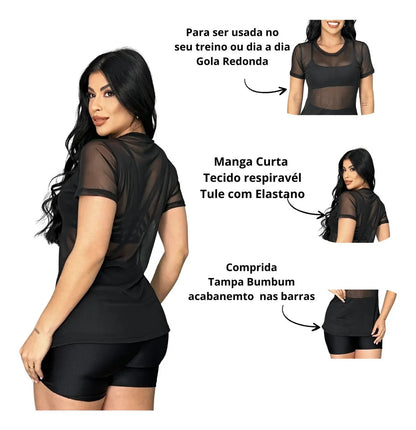 Blusa Tule Camiseta Feminina Academia Fitness