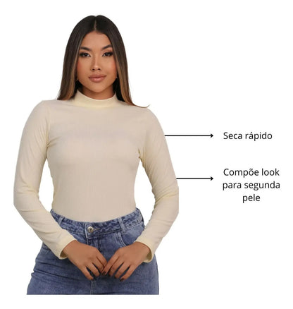 Blusa Feminina Canelada Gola Alta Manga Comprida Cacharrel