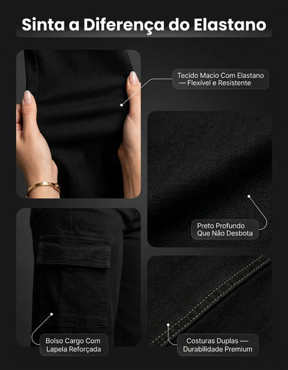 Calça Cargo Feminina Wide Leg Cintura Alta Jeans  Stillger