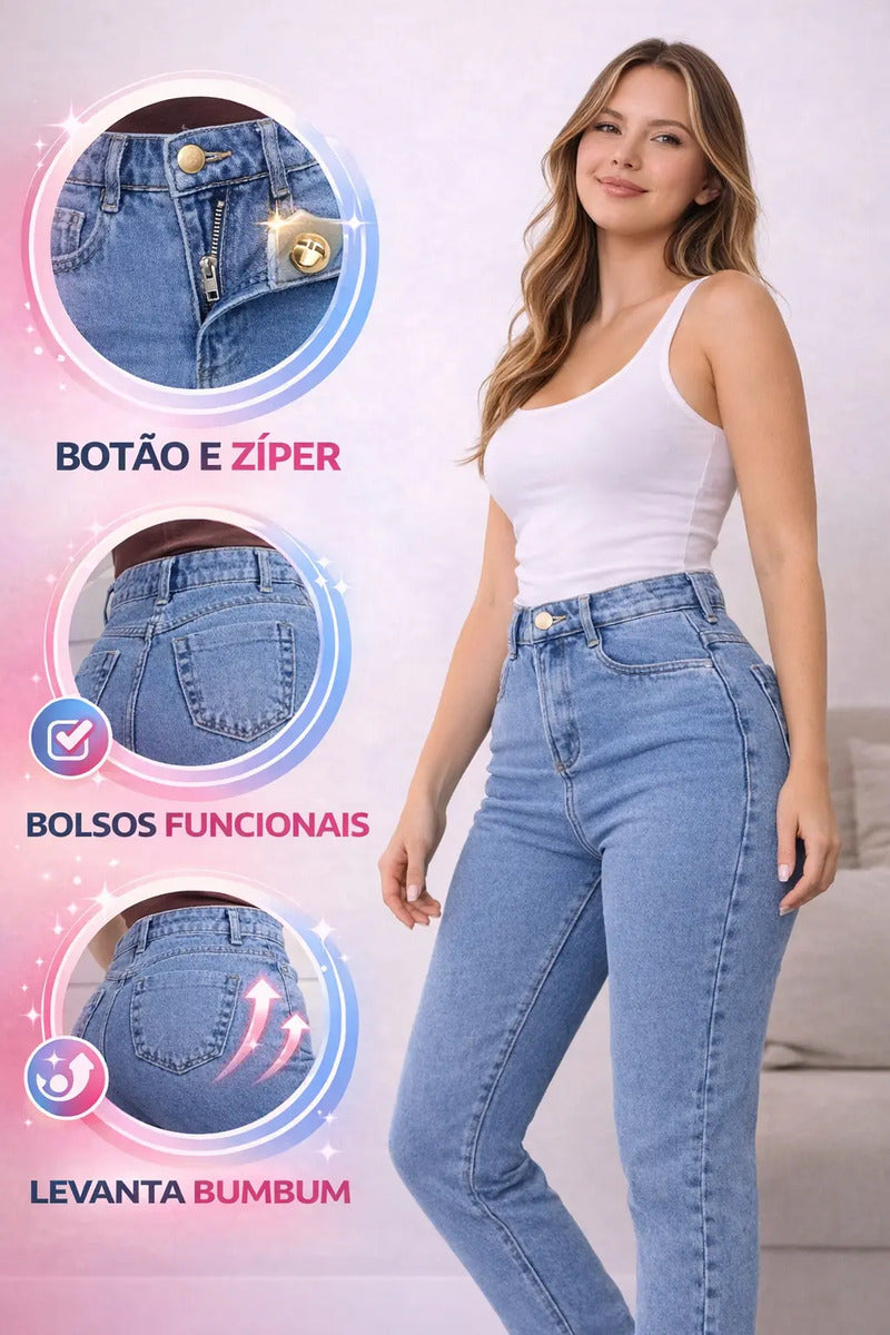Calça Jeans Mom Stillger Feminina Cintura Alta Cor Clara