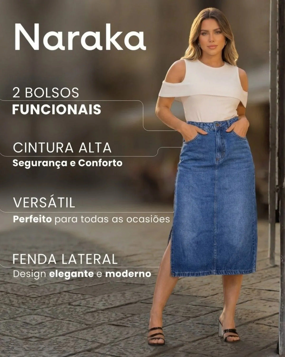 Saia Jeans Feminina Longa Midi Evangélica Cintura Alta