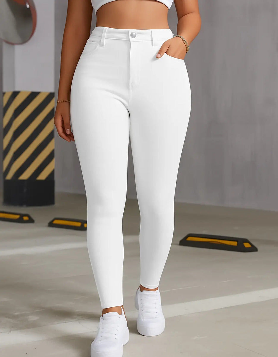 Calça Skinny Jeans Básica Feminina Cintura Alta Look Casual