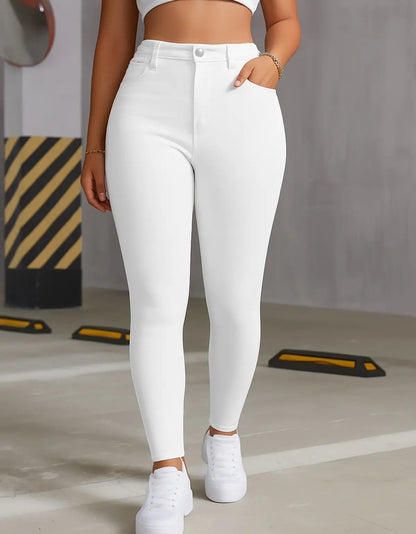 Calça Skinny Jeans Básica Feminina Cintura Alta Look Casual