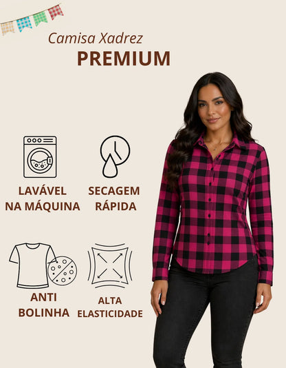Camisa Xadrez Longa Blusa Manga Festa Junina Social De Botão
