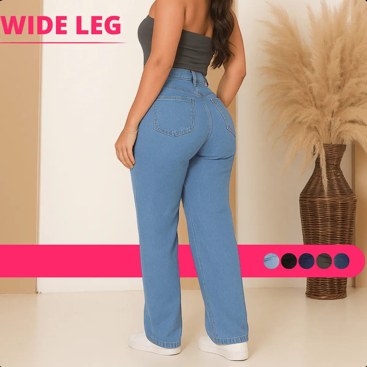 Calça Jeans Wide Leg Feminina Cintura Alta Sem Lycra Stillge