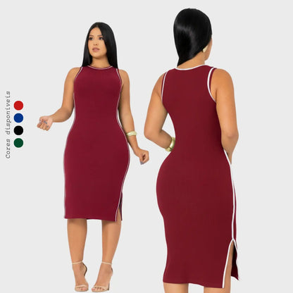 Vestido Midi Canelado Premium Regata Casual Básico Modelador