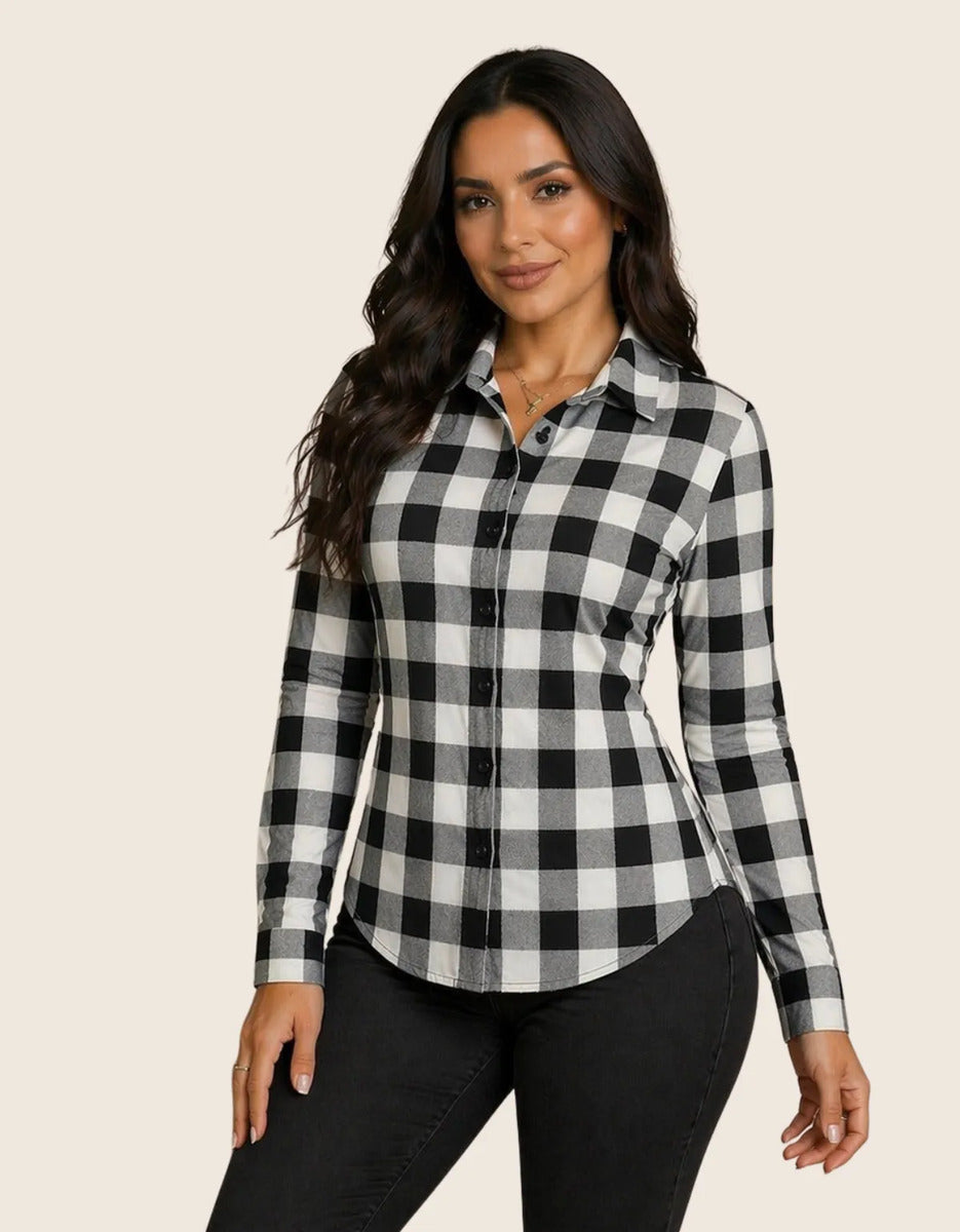 Camisa Xadrez Longa Blusa Manga Festa Junina Social De Botão
