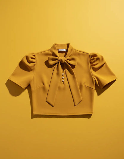 Blusa Camisa Social Romântica Laço E Botões De Pérola Manga