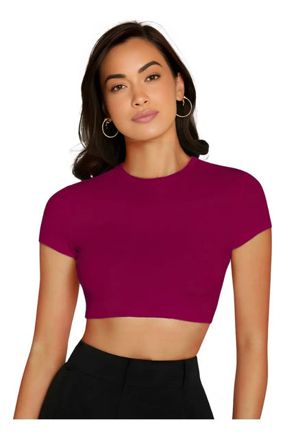 Top Cropped Feminino Básico Blusinha Academia Manga Curta