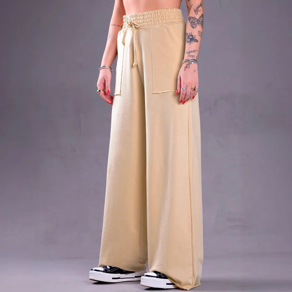Calça Pantalona Feminina Moletinho Elegante Casual Cintura