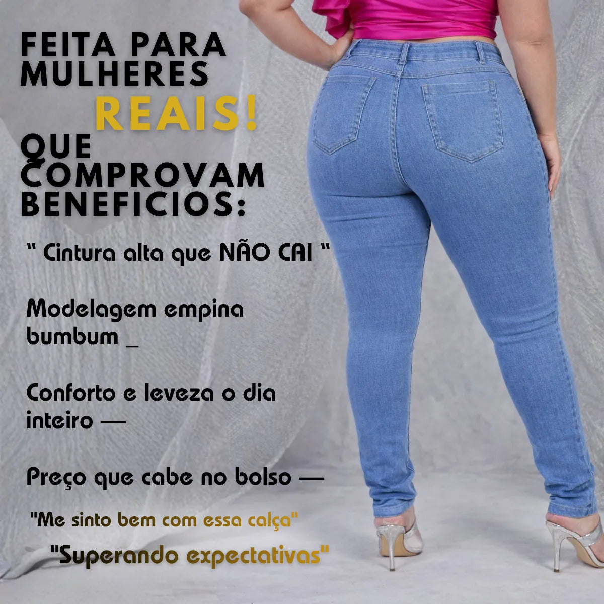 Calça Jeans Plus Size Cintura Alta Elastano Lycra Modeladora