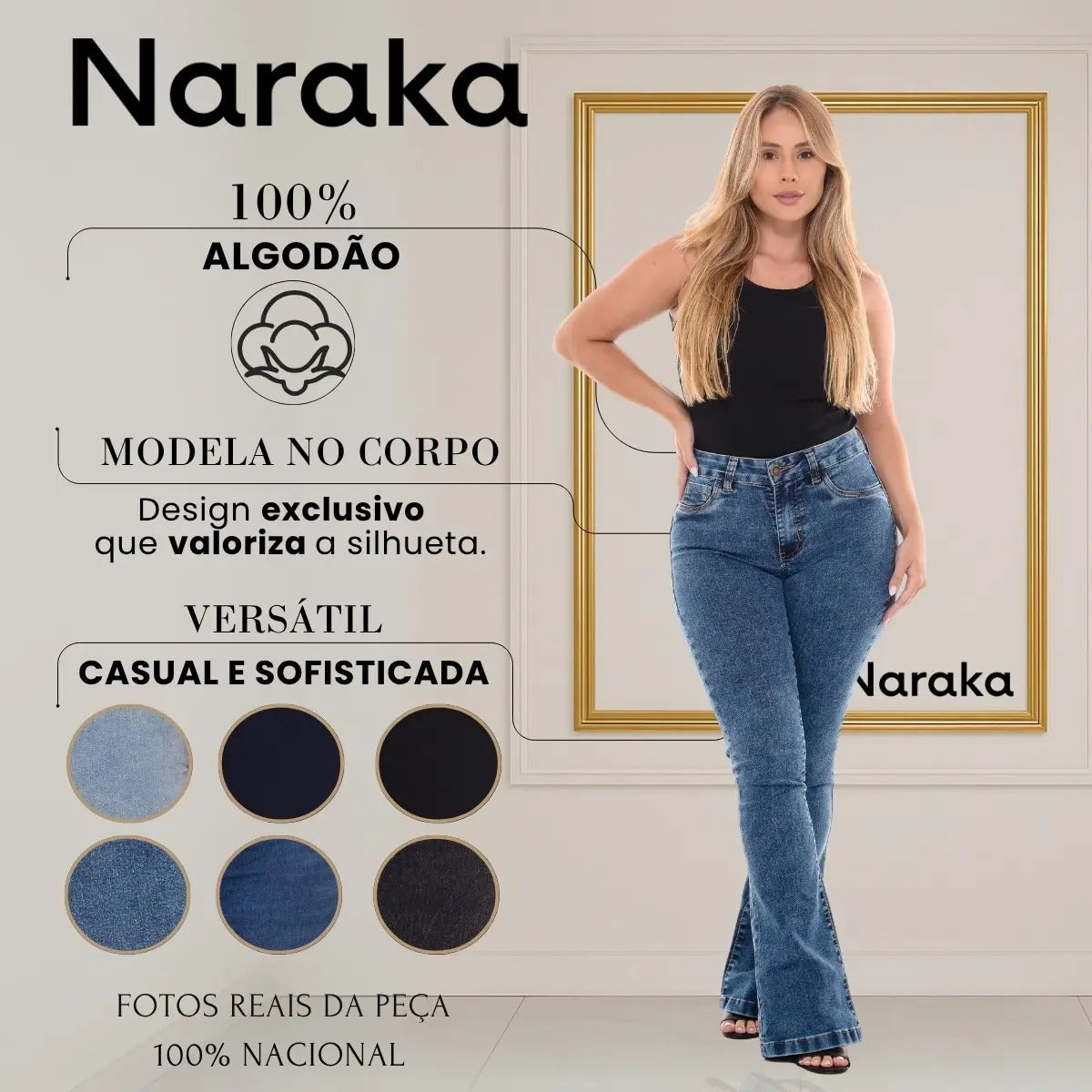 Calça Jeans Flare Feminina Cintura Alta Com Elastano