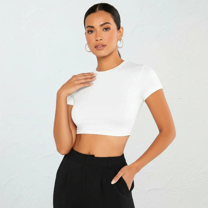 Top Cropped Feminino Básico Blusinha Academia Manga Curta