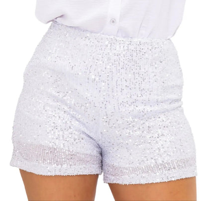 Short Bermuda Feminino Cintura Alta Paetê Balada Moda Brilho