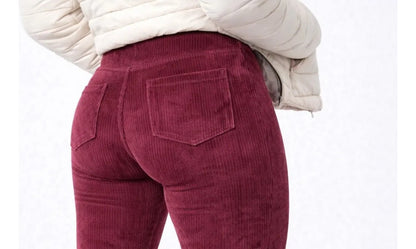 Calça Legging Veludo Cotelê Com Bolso Cós Alto Inverno