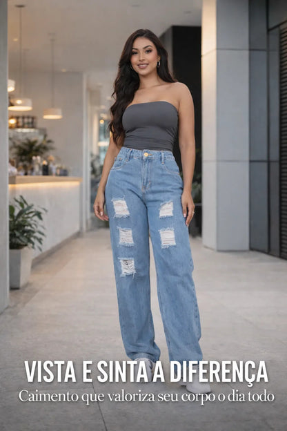 Calça Jeans Wide Leg Feminina Cintura Alta Sem Lycra Stillge